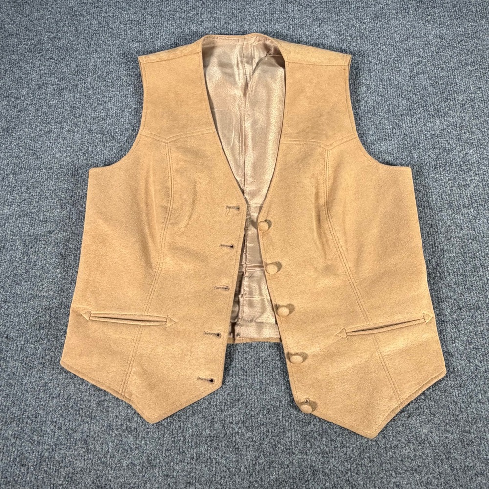 Vintage Lady Kingsridge Suede Vest Womens Tan Western Boho Waistcoat 70s #4386